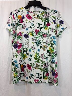 L'AGENCE White Short-Sleeve Tee with Multicolor Floral Print XL
